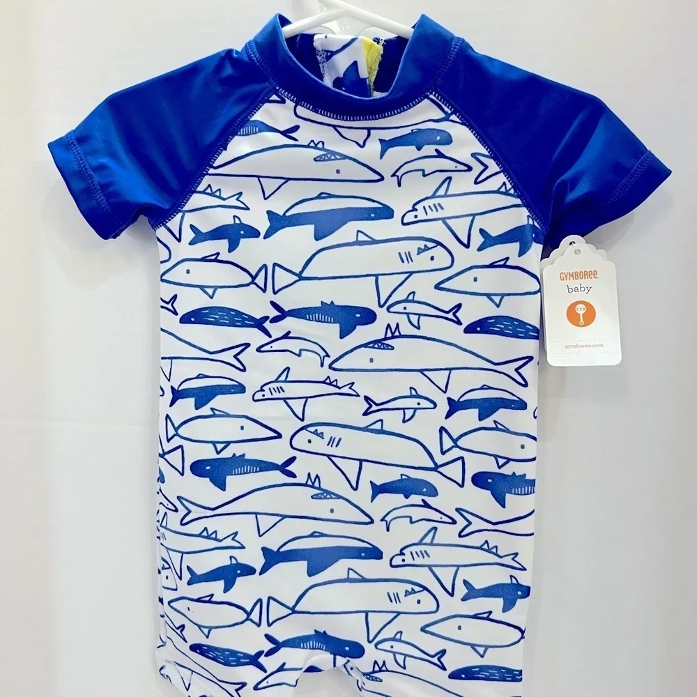 Gymboree Blue and White Rashguard Swim Top